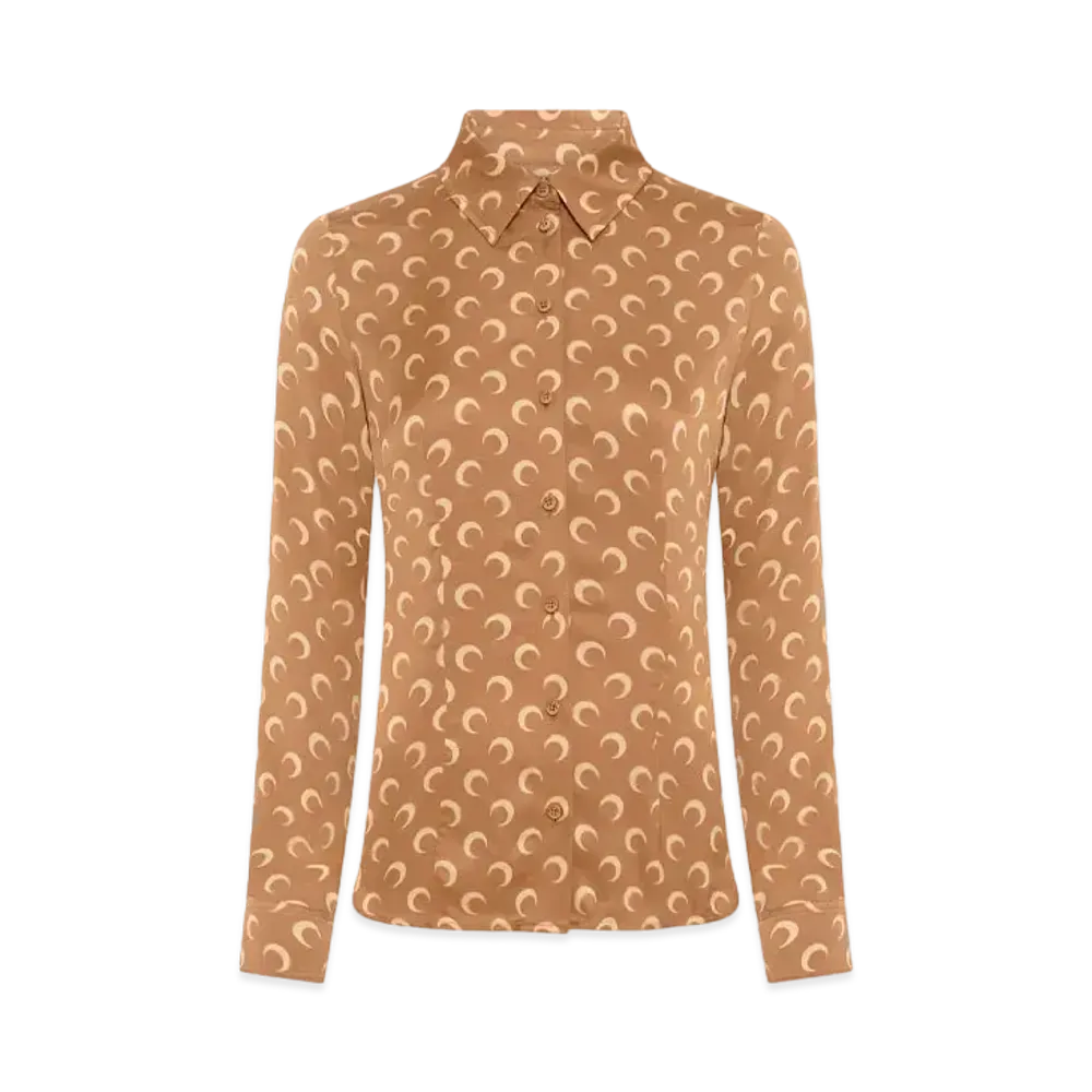 Marine Serre Moon Print Satin Shirt Blouse "Dark Camel"
