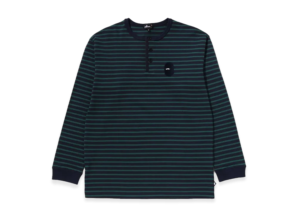 A BATHING APE Mr. BATHING APE Henry Neck Stripe LS Tee "Navy"