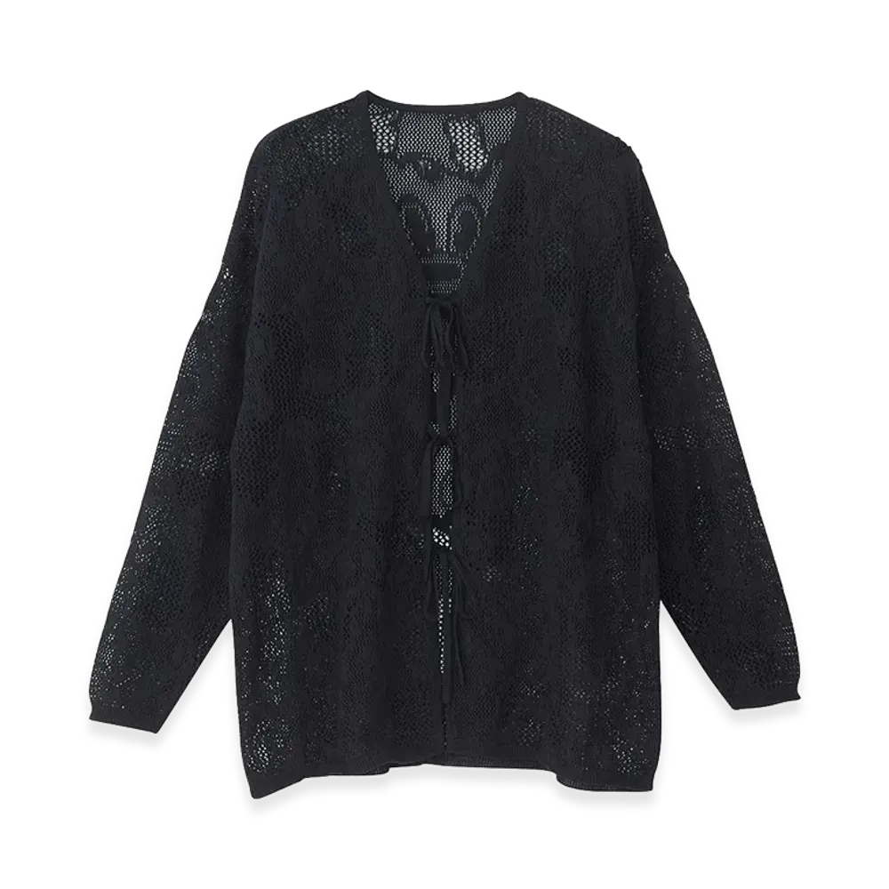 HYSTERIC GLAMOUR Fire Bear Jacquard Mesh Cardigan "Black"