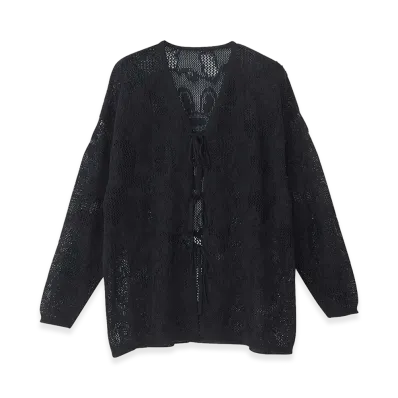 HYSTERIC GLAMOUR Fire Bear Jacquard Mesh Cardigan "Black"