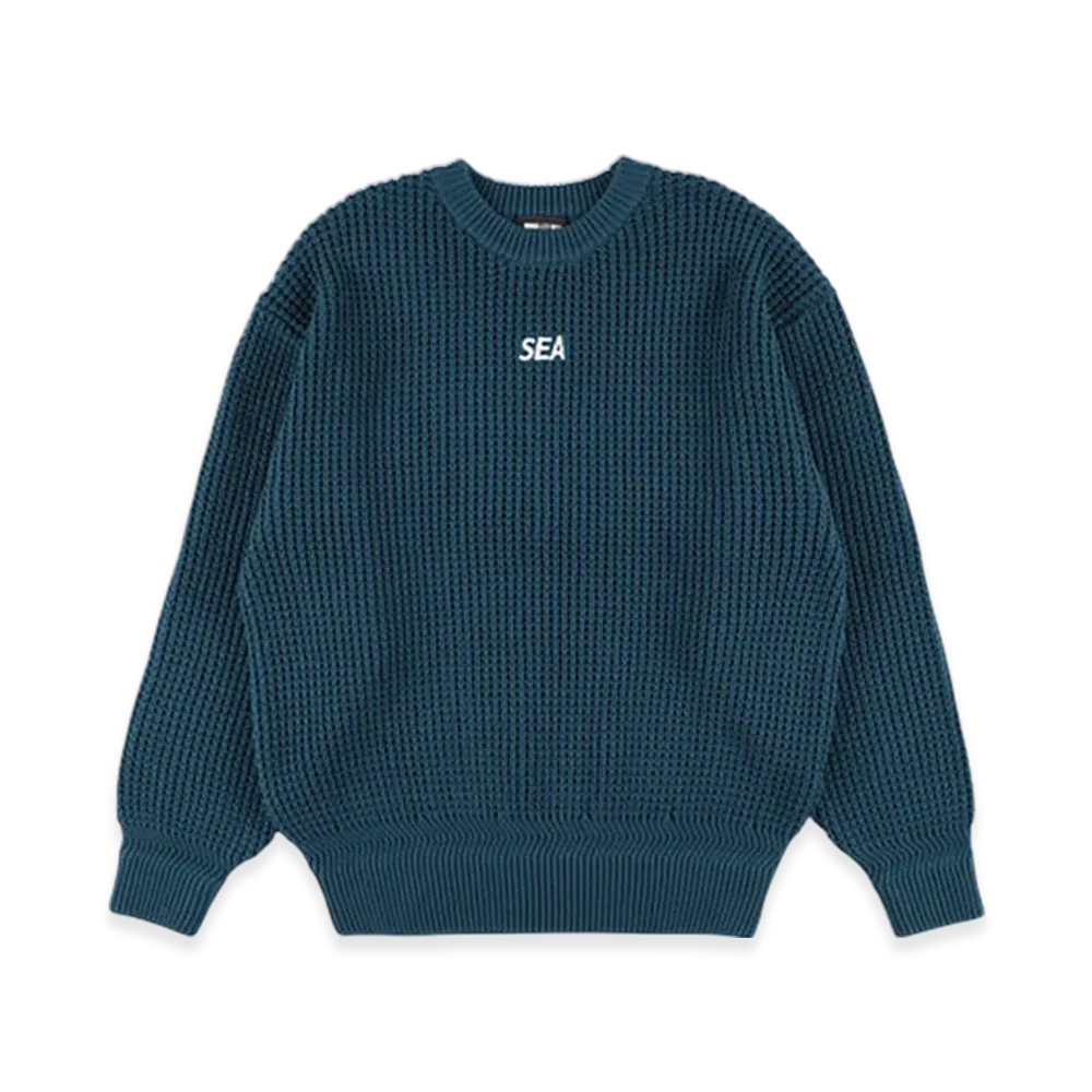 WIND AND SEA Waffle Crewneck Knit Sweater "Blue"