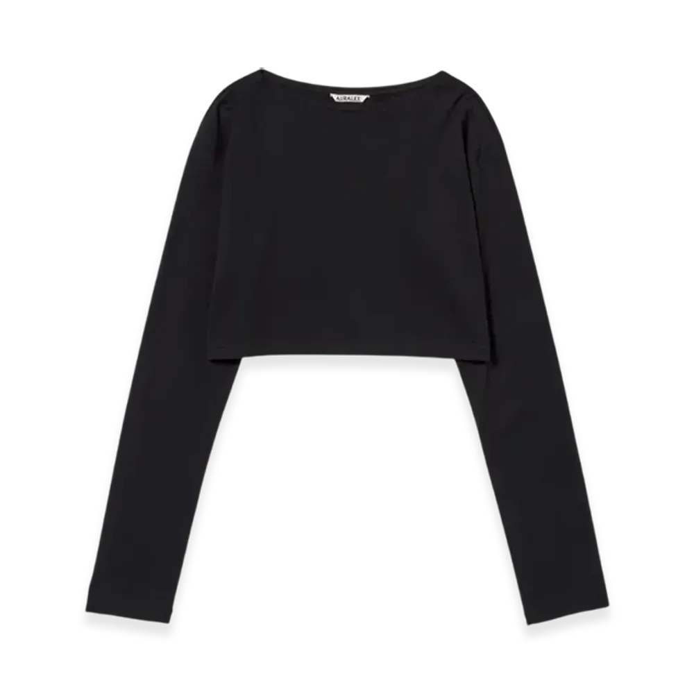 AURALEE Organic Cotton High Gauge Jersey Boat Neck L/S T-Shirt "Black"