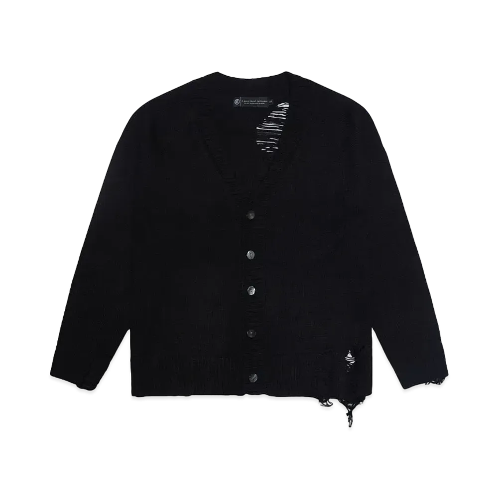 A GOOD BAD INFLUENCE Twisted Collar Distressed Cardigan "BLACK"