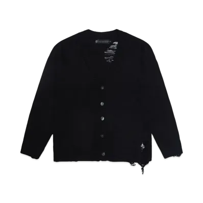 A GOOD BAD INFLUENCE Twisted Collar Distressed Cardigan "BLACK"