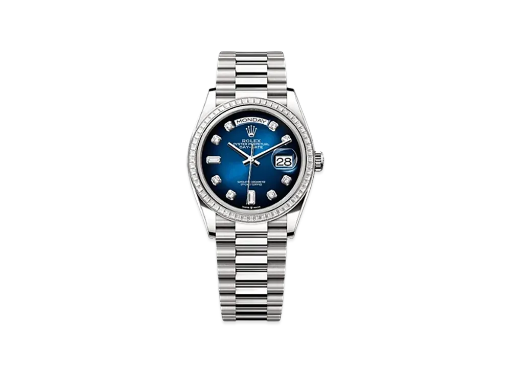 ROLEX Day-Date 36mm White Gold Diamond 128399TBR "Blue Ombre"