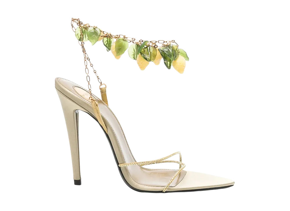 Saint Laurent Women's Mon Cheri Suede and Rhinestones Sandals "Yellow"