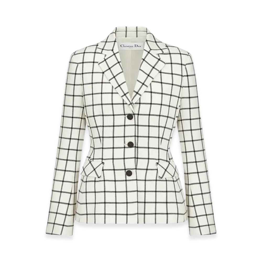 Dior Women's Double Sided Check'N' Dior Virgin Wool Fitted Jacket "White/Black"