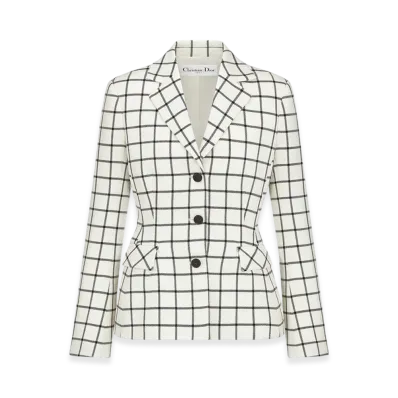 Dior Women's Double Sided Check'N' Dior Virgin Wool Fitted Jacket "White/Black"
