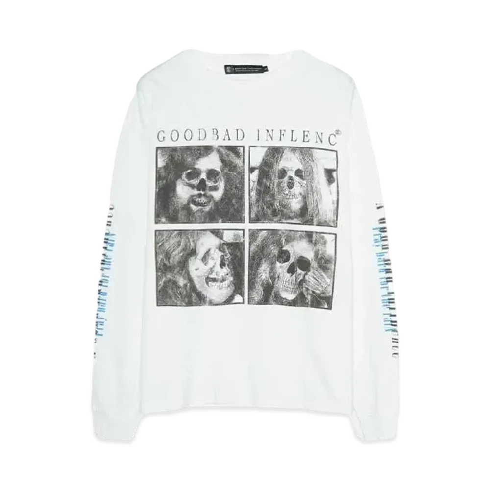 A GOOD BAD INFLUENCE ZEPP SKULL FACE LONG SLEEVE T-SHIRT "WHITE"