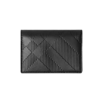 Burberry Embossed Check Bifold Card Case "Black"