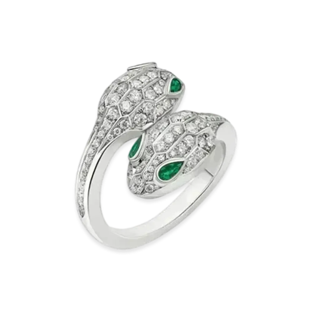 BVLGARI Serpenti Seduttori Ring Emerald Diamond 18K "White Gold/Green"