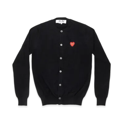 PLAY COMME des GARCONS Unisex Round Neck Cardigan with Emblem x Rhinestone "Black"