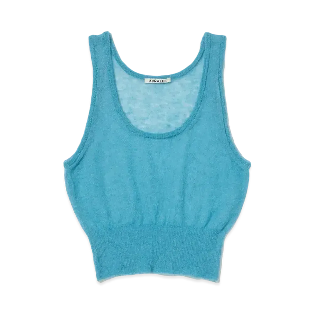 AURALEE Kid Mohair Sheer Knit Tank "Turquoise Blue"
