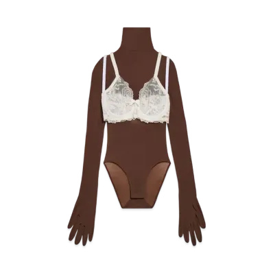 BALENCIAGA Women's Trompe Loeil Bra Body "White/Brown"