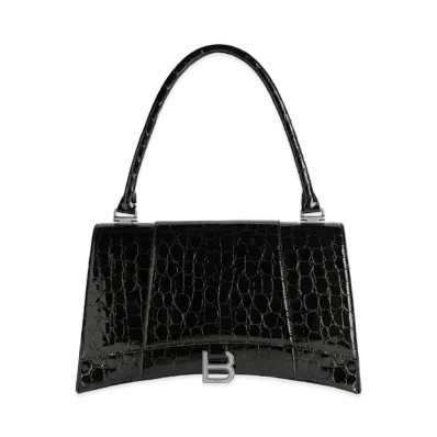 BALENCIAGA Hourglass Hinge Medium Handbag Crocodile Embossed "Black"