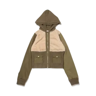 atmos pink Different Material Docking Fur Knit Cardigan "Khaki"