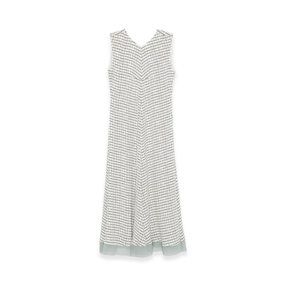FENDI Women's Grid Print Silk Sleeveless Mini Dress "White"