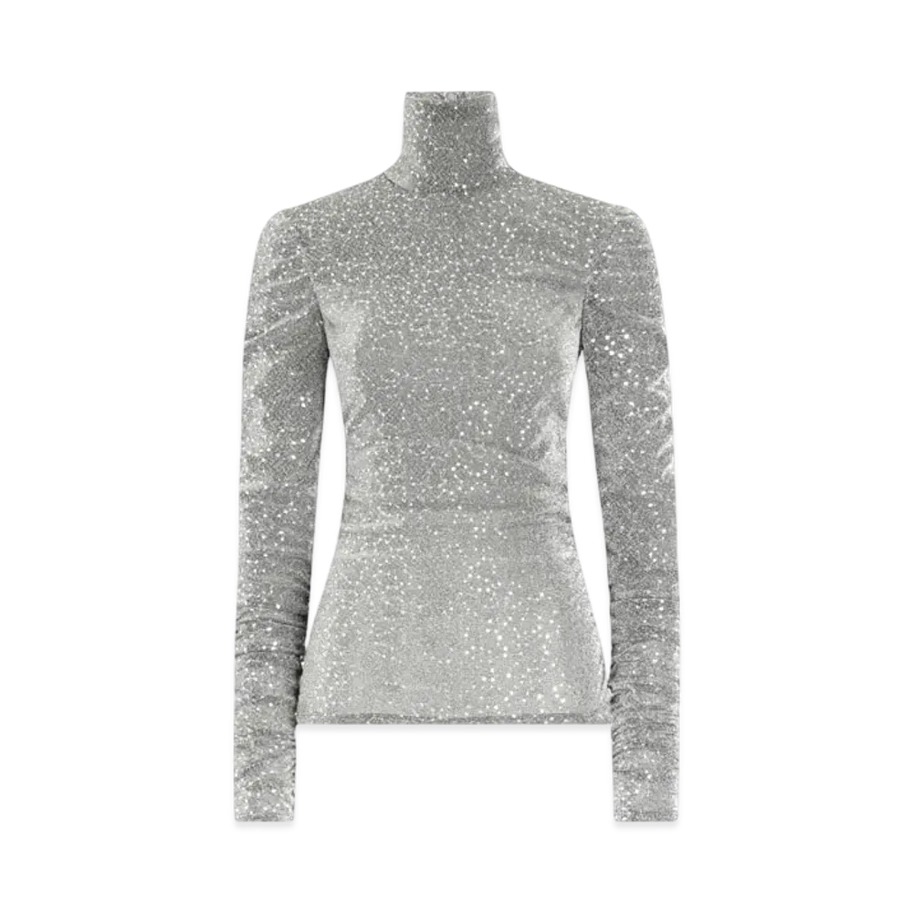 DOLCE&GABBANA Draped Sequined Turtle-Neck Top "Silver"