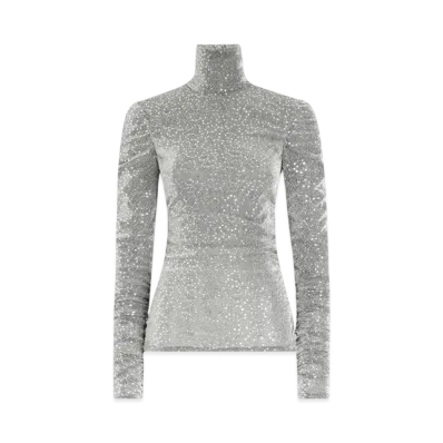 DOLCE&GABBANA Draped Sequined Turtle-Neck Top "Silver"