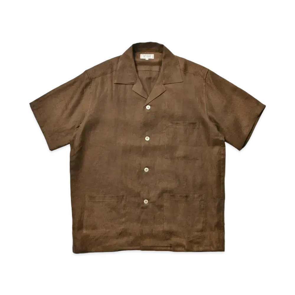 THE REAL McCOY'S Linen Open Collar Shirt "Brown"