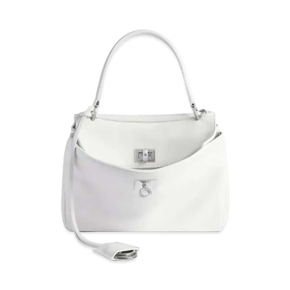 BALENCIAGA Rodeo Mini Handbag in Smooth Calfskin, Aged-Silver Hardware "White"