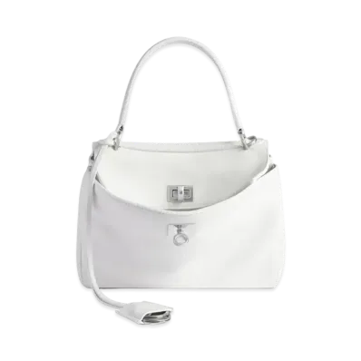 BALENCIAGA Rodeo Mini Handbag in Smooth Calfskin, Aged-Silver Hardware "White"