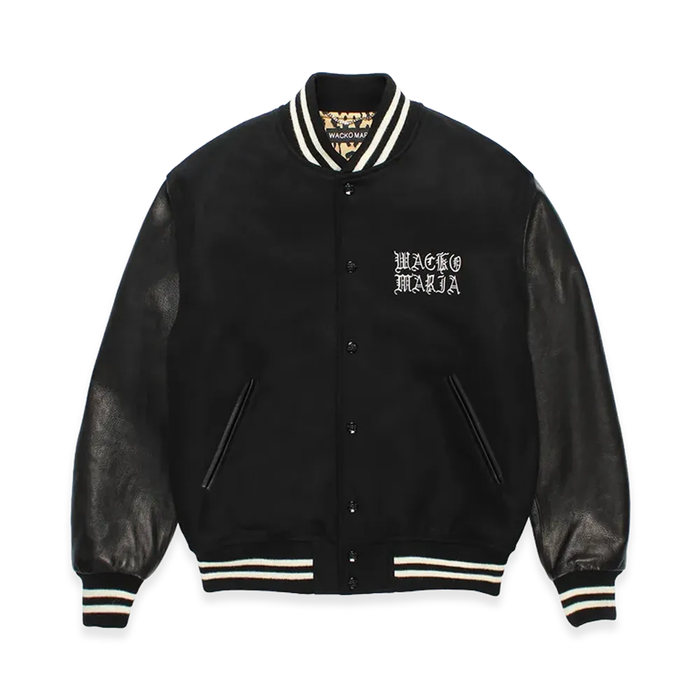 WACKO MARIA Leather Varsity Jacket "Black/Black"