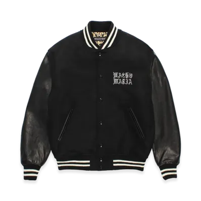WACKO MARIA Leather Varsity Jacket "Black/Black"