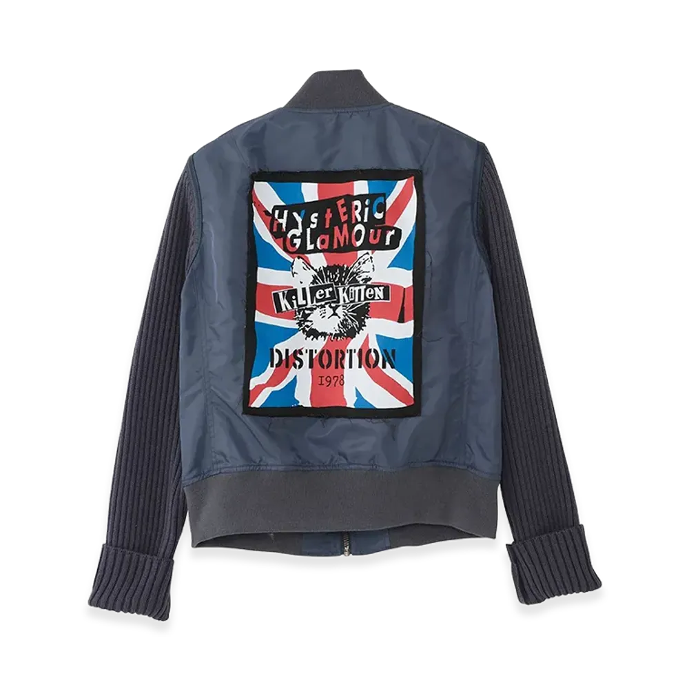 HYSTERIC GLAMOUR Women's KILLER KITTEN Knit Remake MA-1 Jacket "Gray"