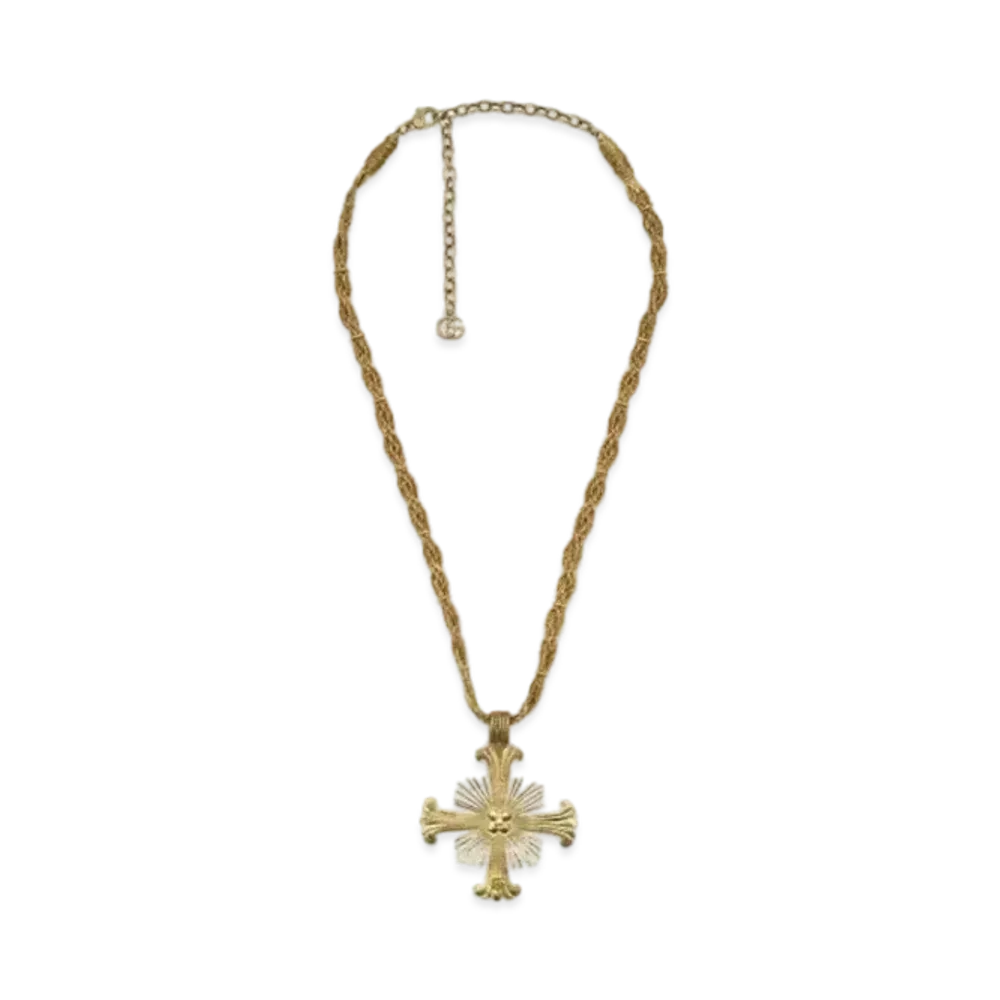 GUCCI Cross Necklace with Glass Pearls "Gold"