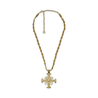 GUCCI Cross Necklace with Glass Pearls "Gold"