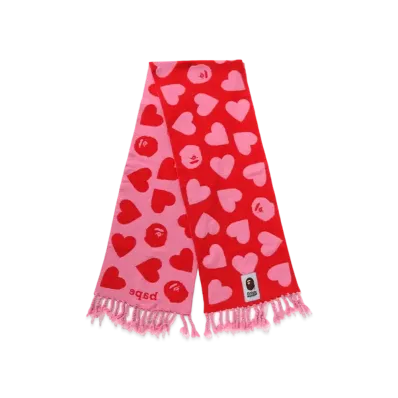 A BATHING APE I Love Bape Wool Mix Scarf "Red"