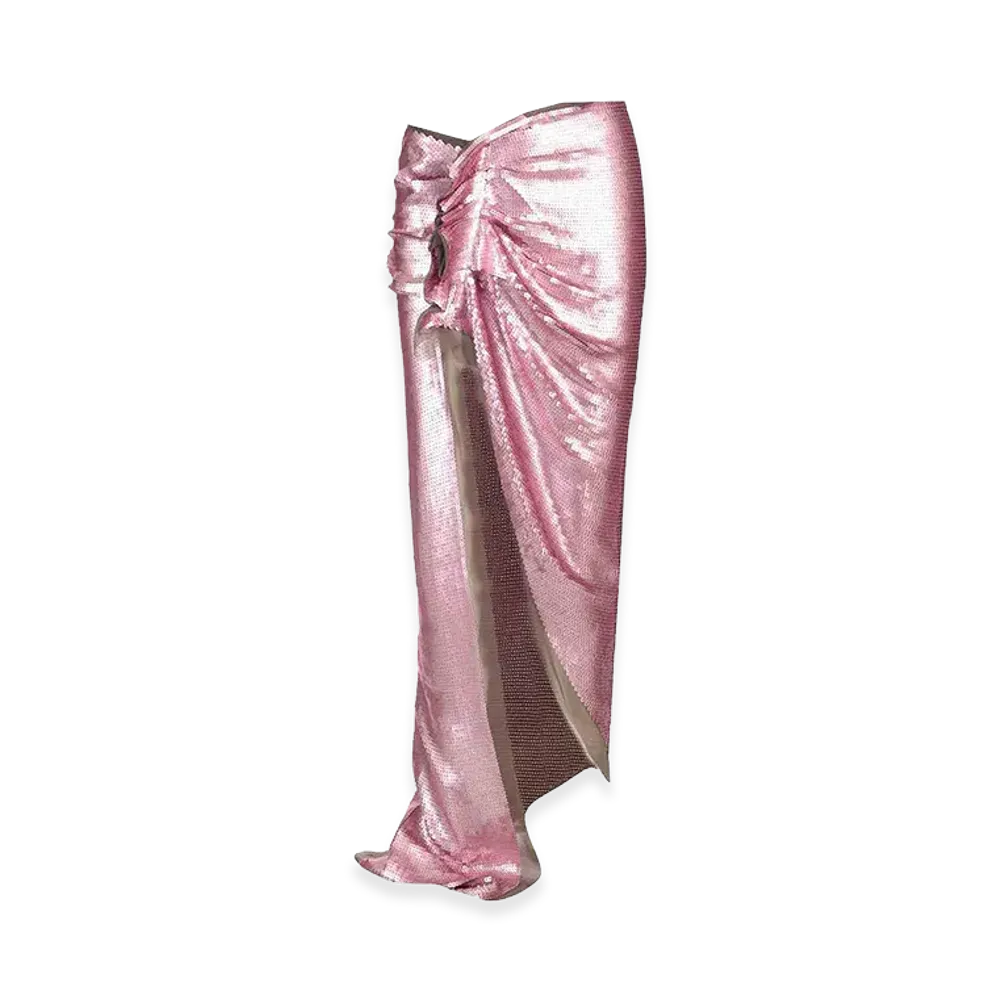 Rick Owens Women's Long Skirt In Silk Chiffon With Sequins "Rose"