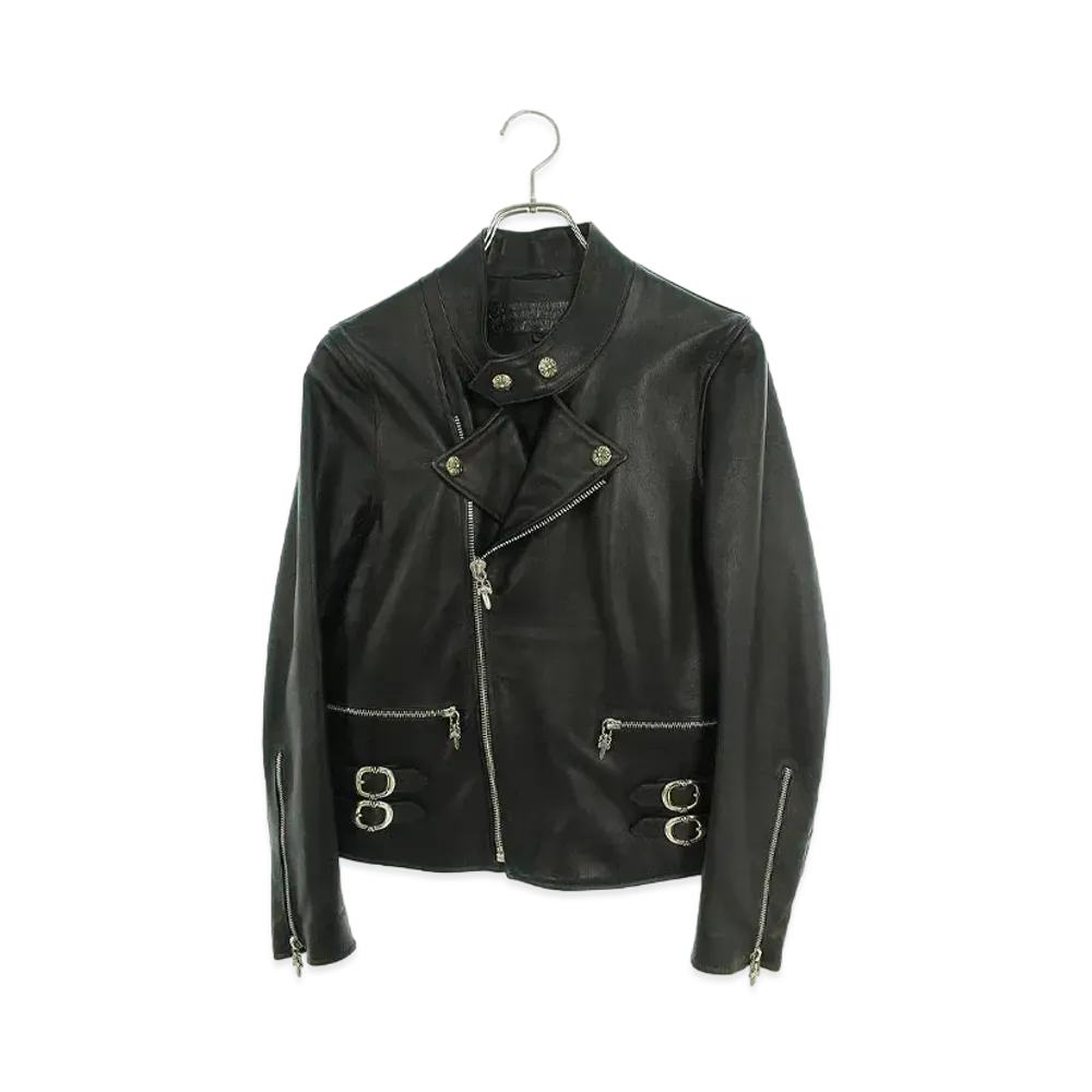 Chrome Hearts Stand Collar Double Ridera Leather Jacket "Black"