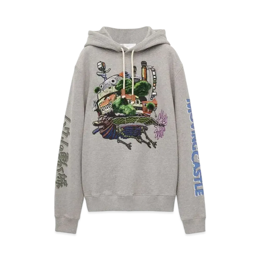 LOEWE x Howl's Moving Castle Moving Castle Embroidered Hoodie In Cotton "Gray"