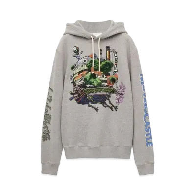 LOEWE x Howl's Moving Castle Moving Castle Embroidered Hoodie In Cotton "Gray"