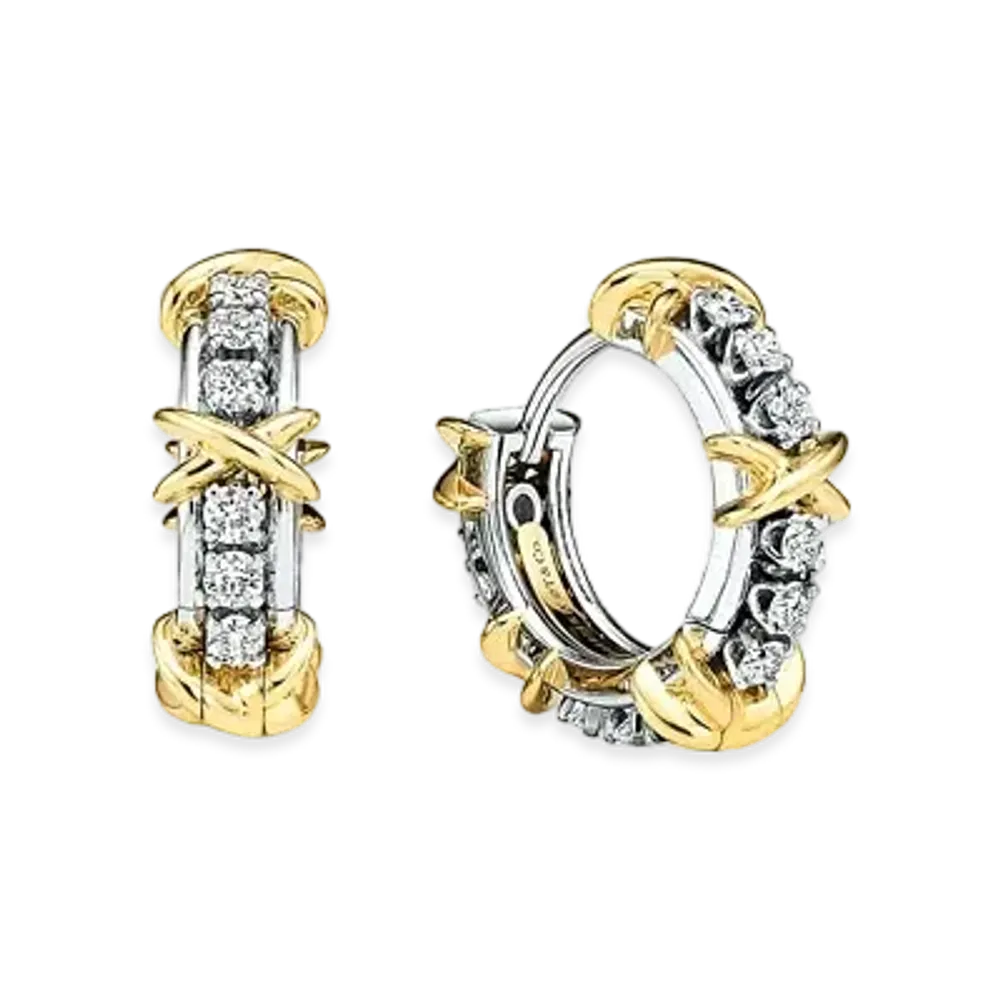 Tiffany & Co. Sixteen Stone Narrow Earrings with Diamonds "Platinum/18K Yellow Gold"