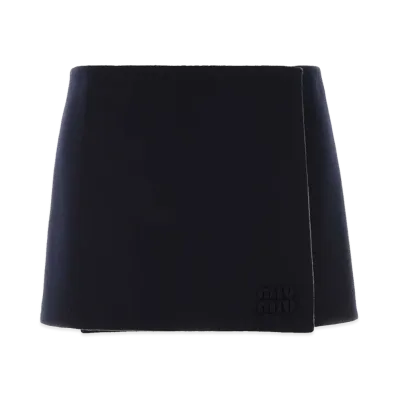 MIU MIU Women's Wool Blend Reversible Mini Skirt "Midnight Blue"