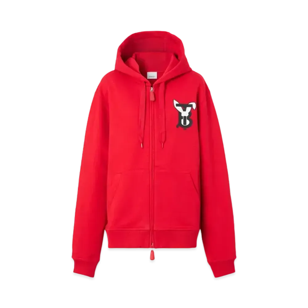 Burberry Rabbit Print Cotton Zip Hoodie "Bright Red"