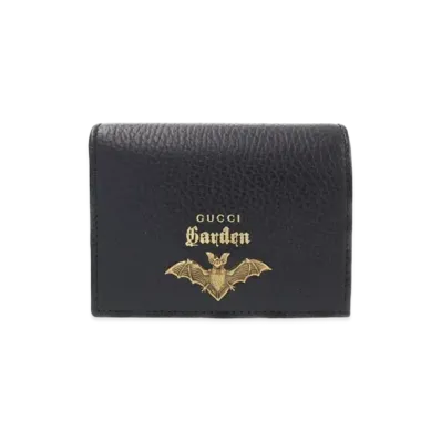 GUCCI Compact Wallet Gucci Garden Bat Leather "Black"