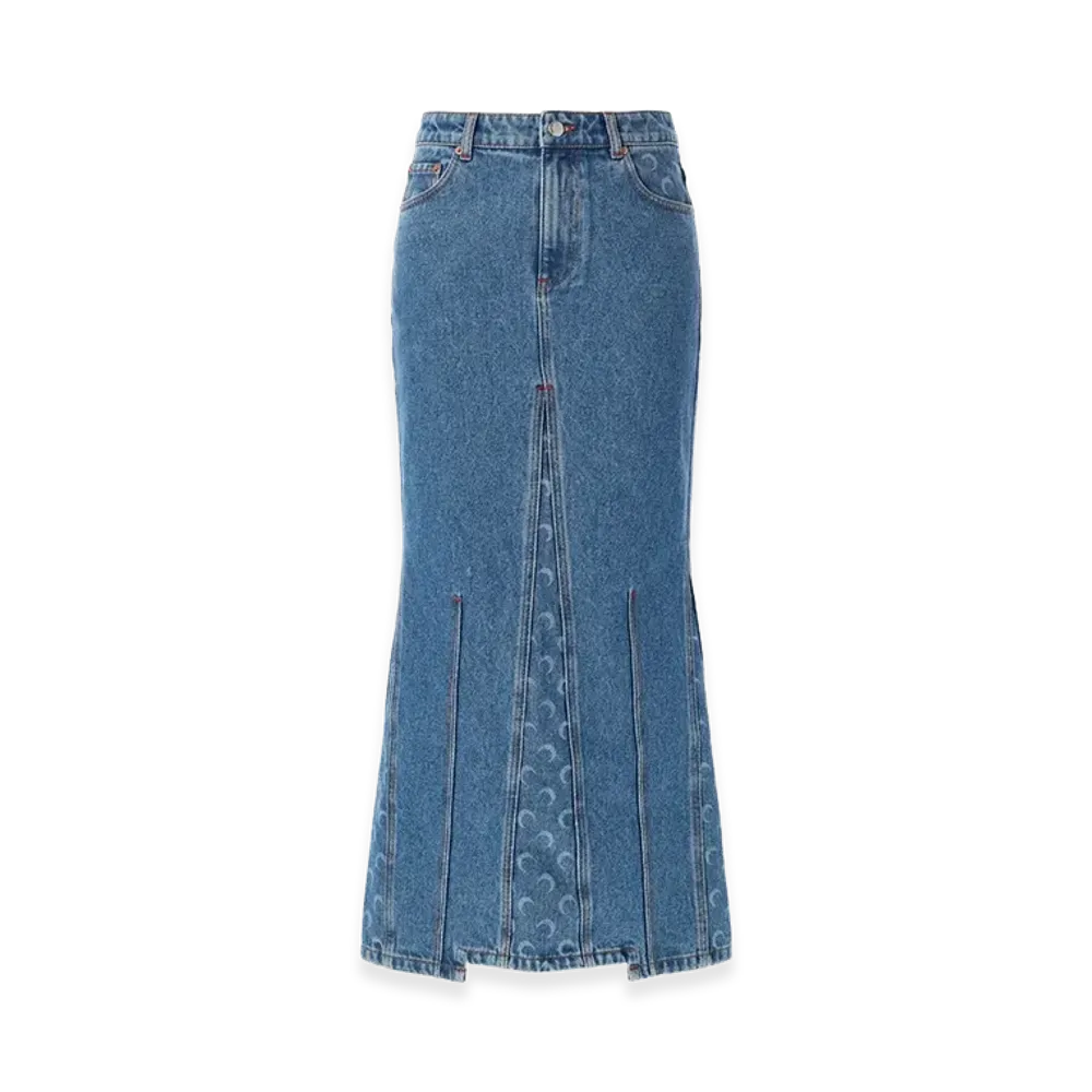 Marine Serre Women's "Moon Laser" Long Skirt "Denim"