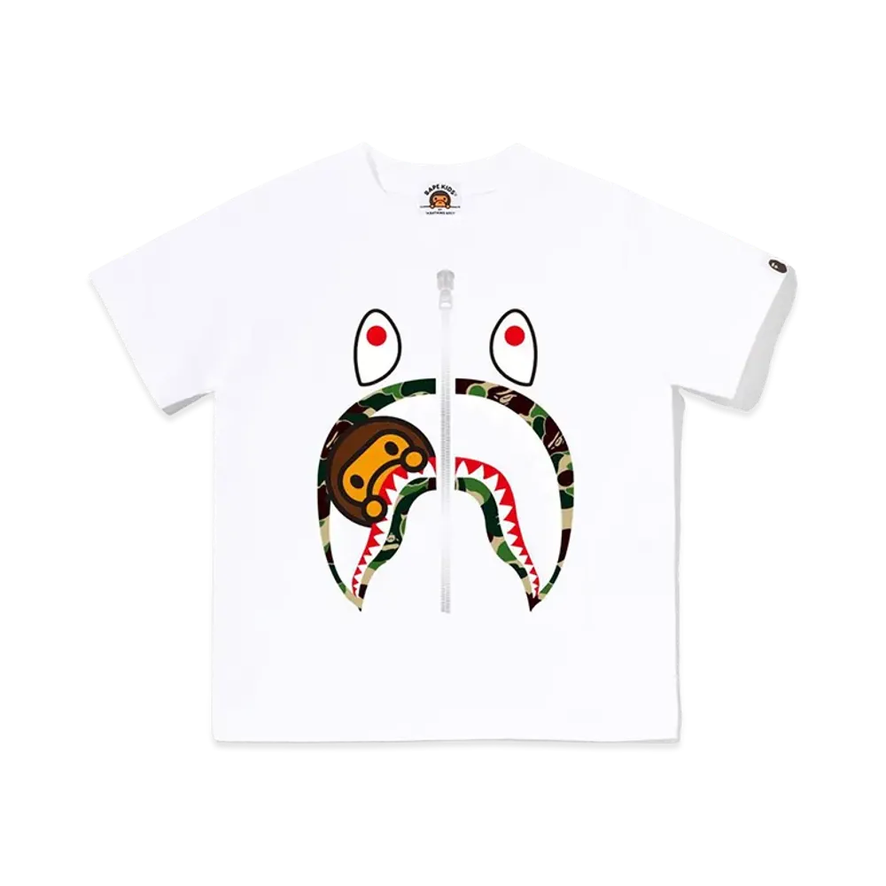 A BATHING APE Kids ABC Camo Milo Shark Tee "White/Green"