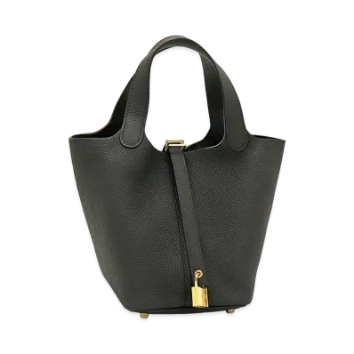 Hermes Women's Picotin Lock PM 18 Taurillon Clemence Handbag "Prunoir"