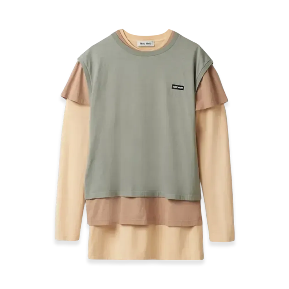 MIU MIU Women's Set of 3 Jersey T-Shirts "Apricot/Cord/Aluminum"