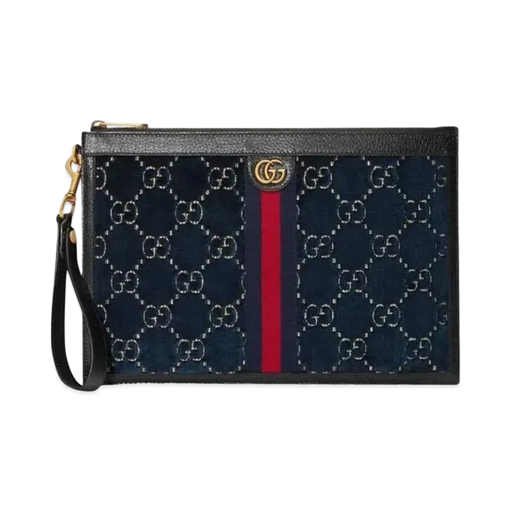 GUCCI GG Velvet Clutch "Navy"