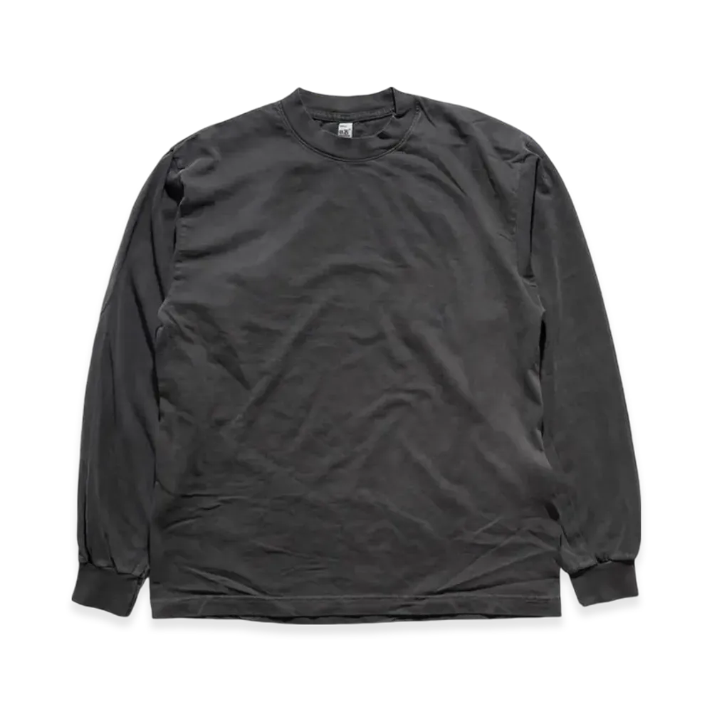 Los Angeles Apparel 6.5OZ Garment Dyed Crew Neck Long Sleeve T-Shirt "Vintage Black"