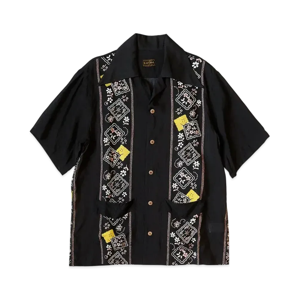 KAPITAL Silk Rayon Langle Color Cuba Shirt "Black"