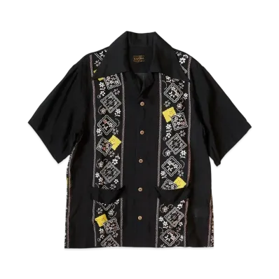 KAPITAL Silk Rayon Langle Color Cuba Shirt "Black"