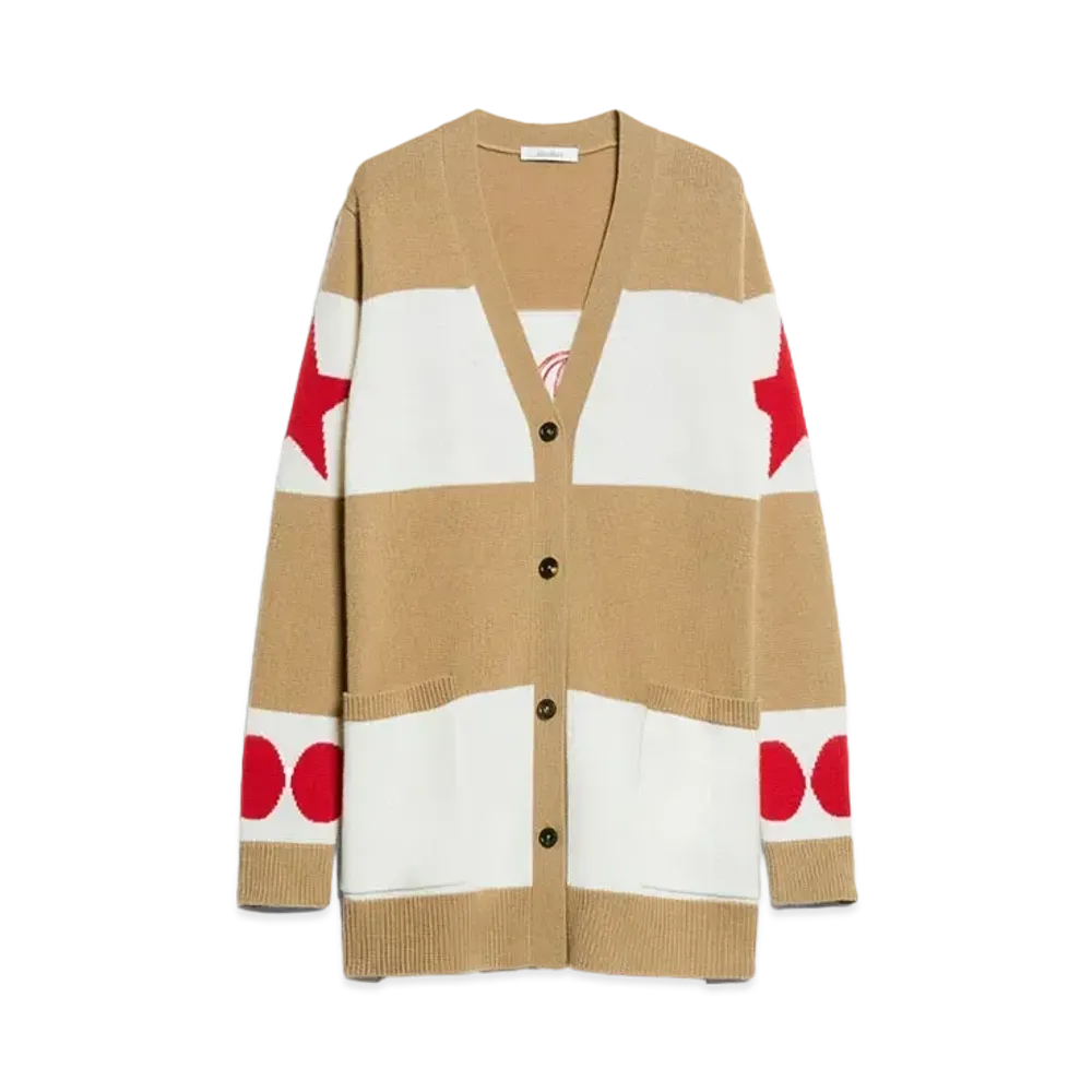 Max Mara VALID Wool Cashmere Jacquard Cardigan "Camel"