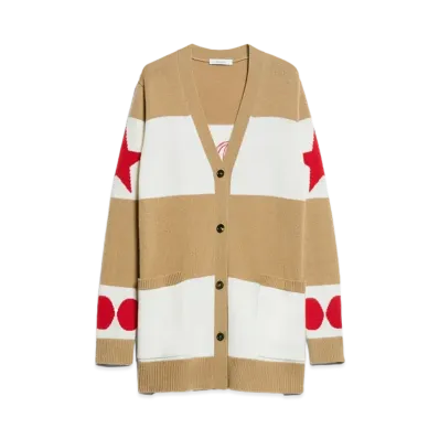 Max Mara VALID Wool Cashmere Jacquard Cardigan "Camel"